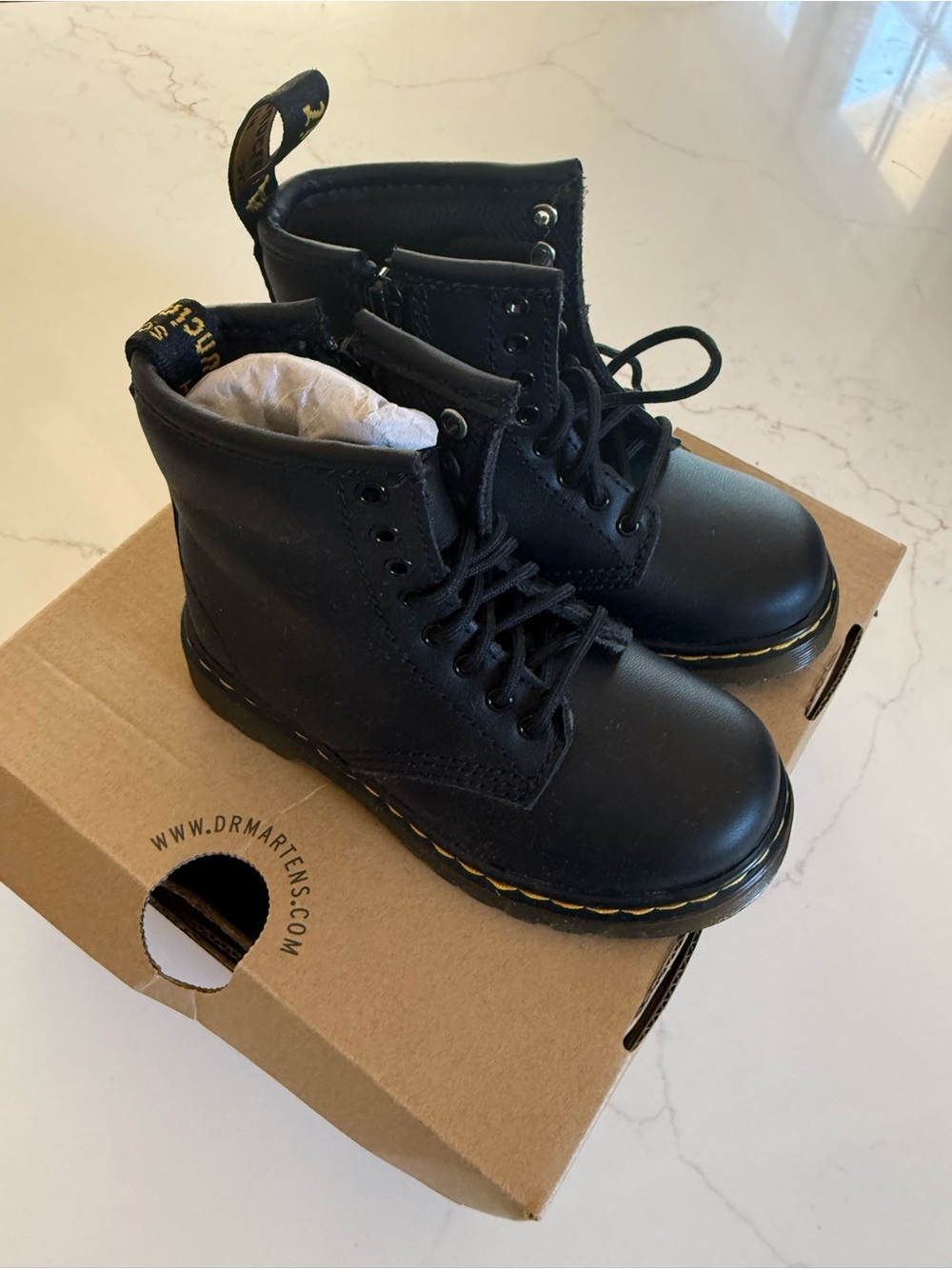 Dr. Martens toddler Black Leather Lace-Up Boots